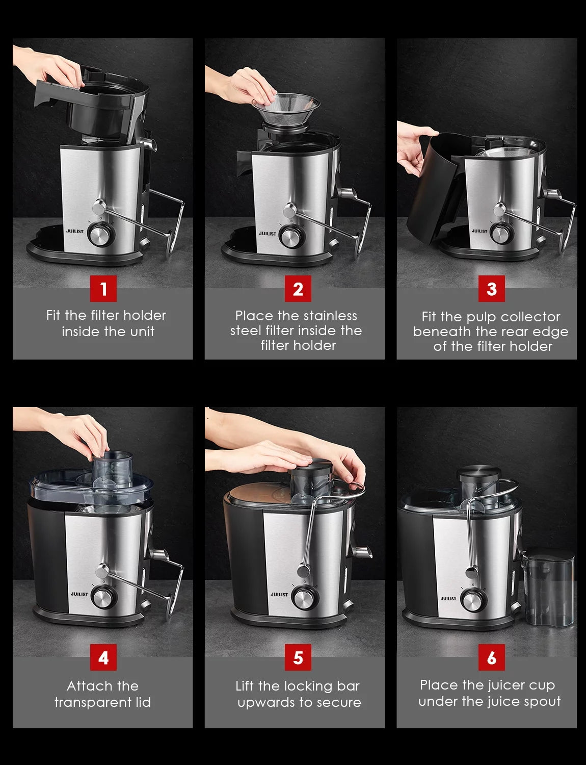 Juilist 2-Speed Electric Juicer Machines, 400W, 11 Fl Oz, Silver
