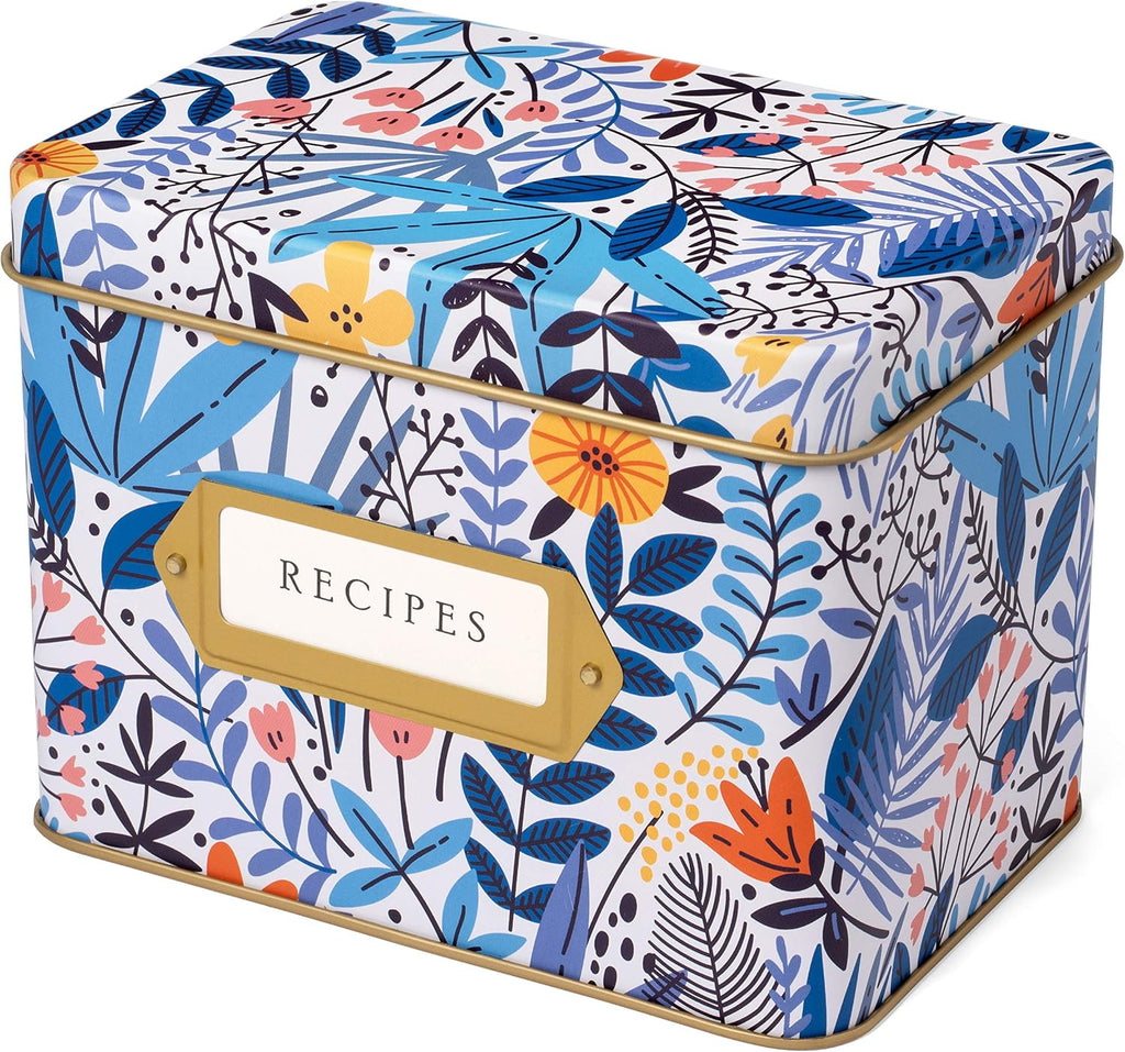 Decorative Recipe Tin Box for Recipe Cards, Greeting Card Holder