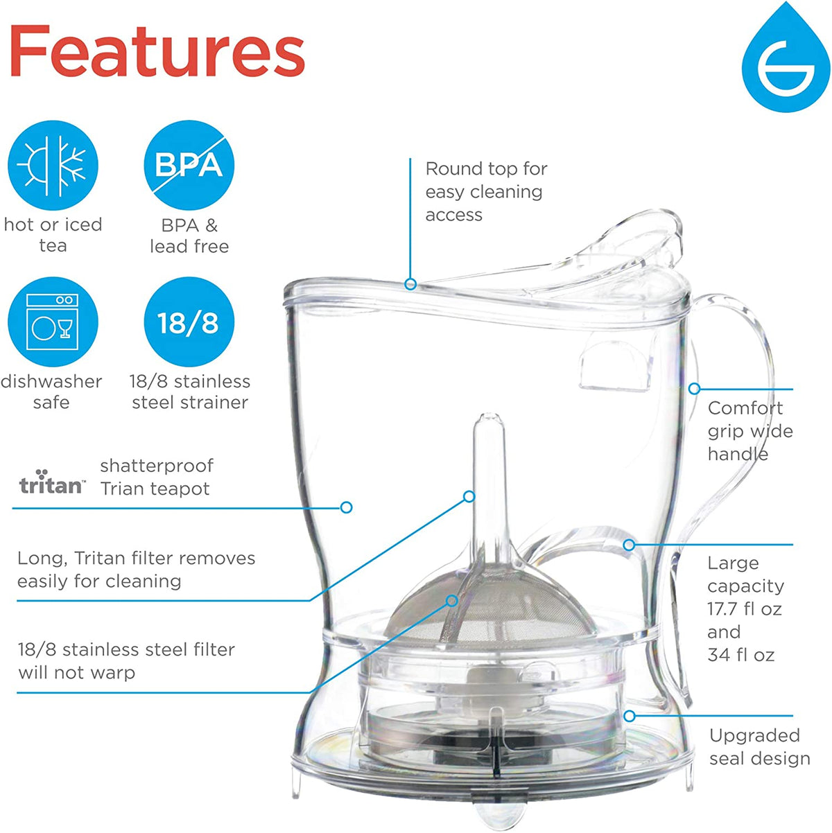 Aberdeen Smart Tea Maker Bpa-Free Tea Infuser Clear 17.7 Oz (525Ml)