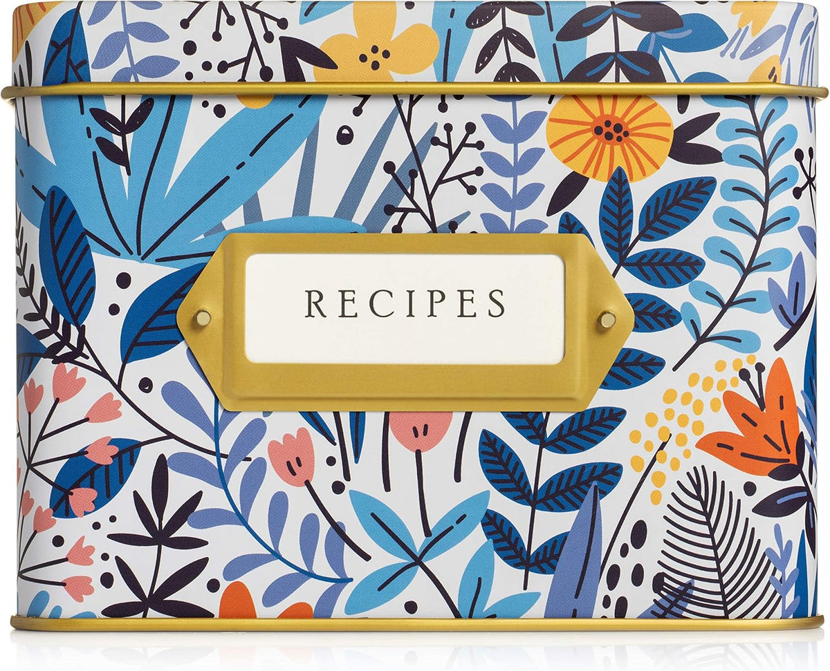 Decorative Recipe Tin Box for Recipe Cards, Greeting Card Holder