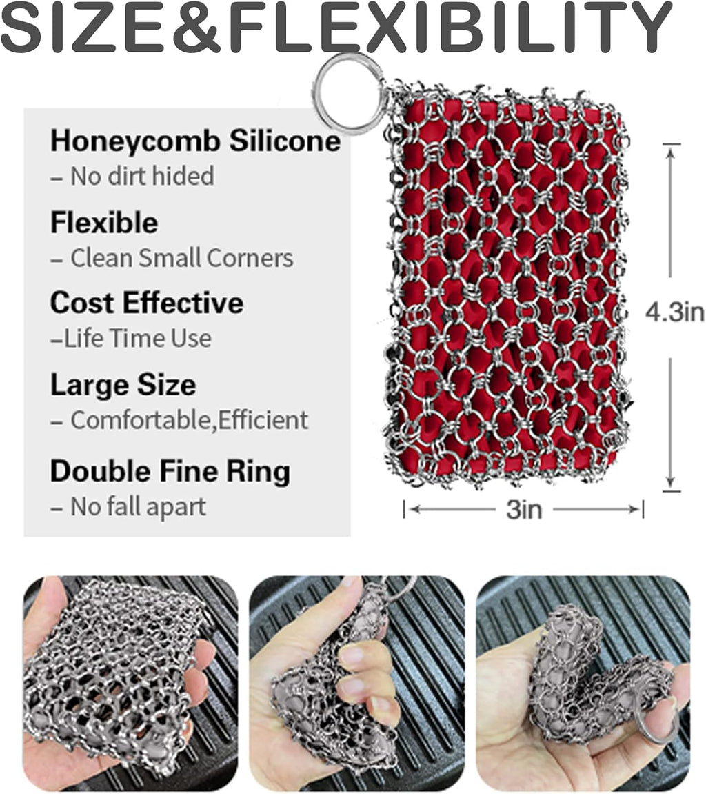 316L Cast Iron Scrubber Cleaner, Large Cast Iron Chain Mail Scrubber