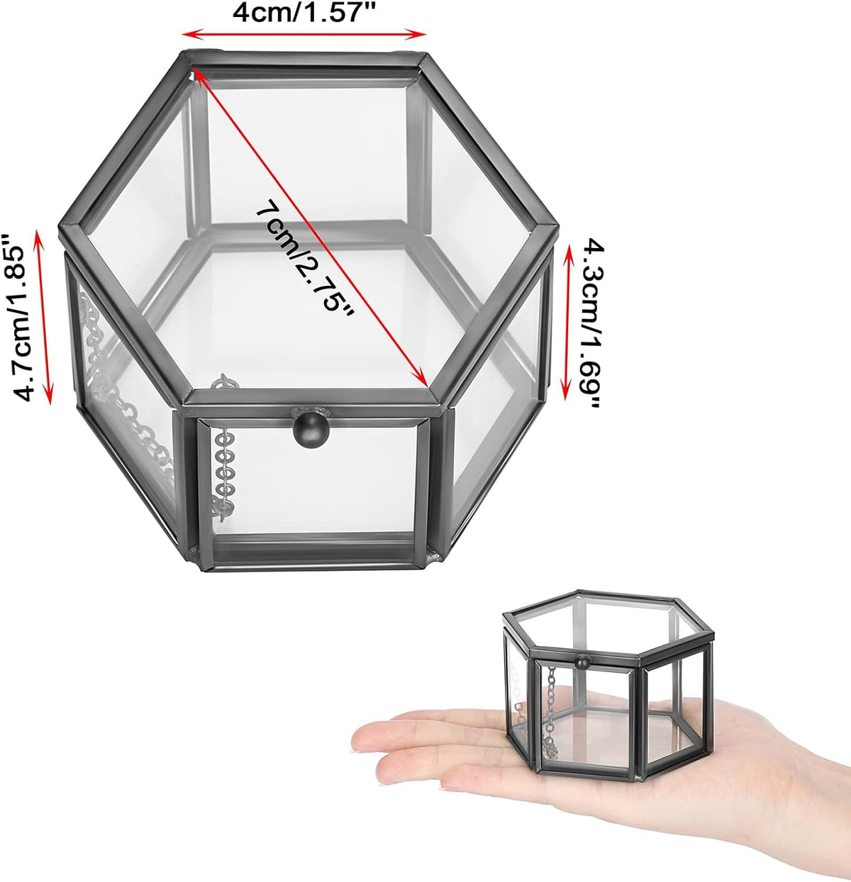 Vintage Glass Jewelry Box -Small Hexagonal Glass Keepsake Box