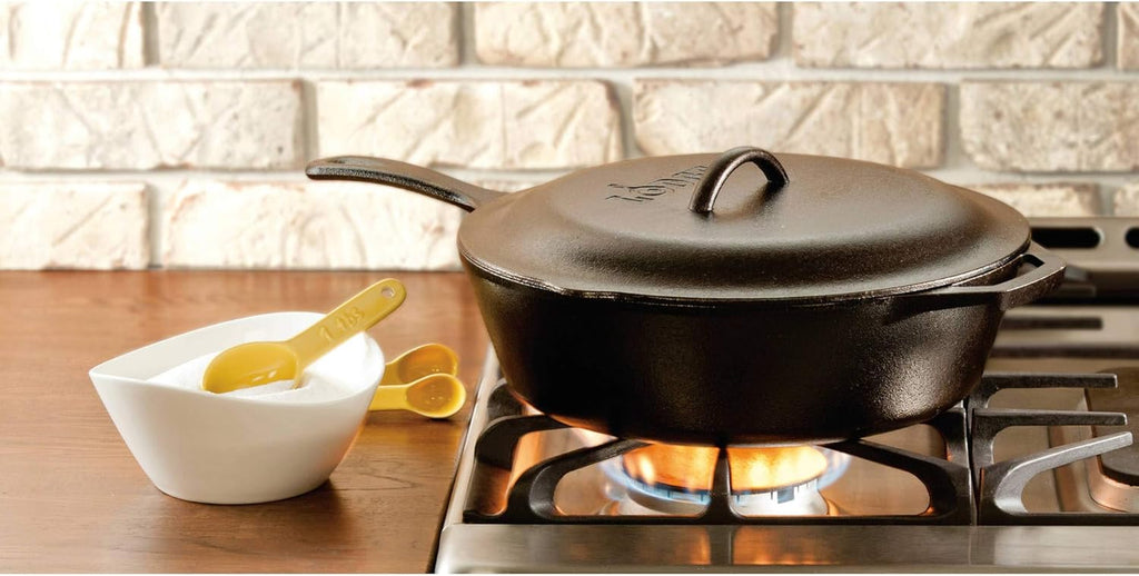 Pre-Seasoned Cast Iron Covered Deep Skillet, 5 Quart