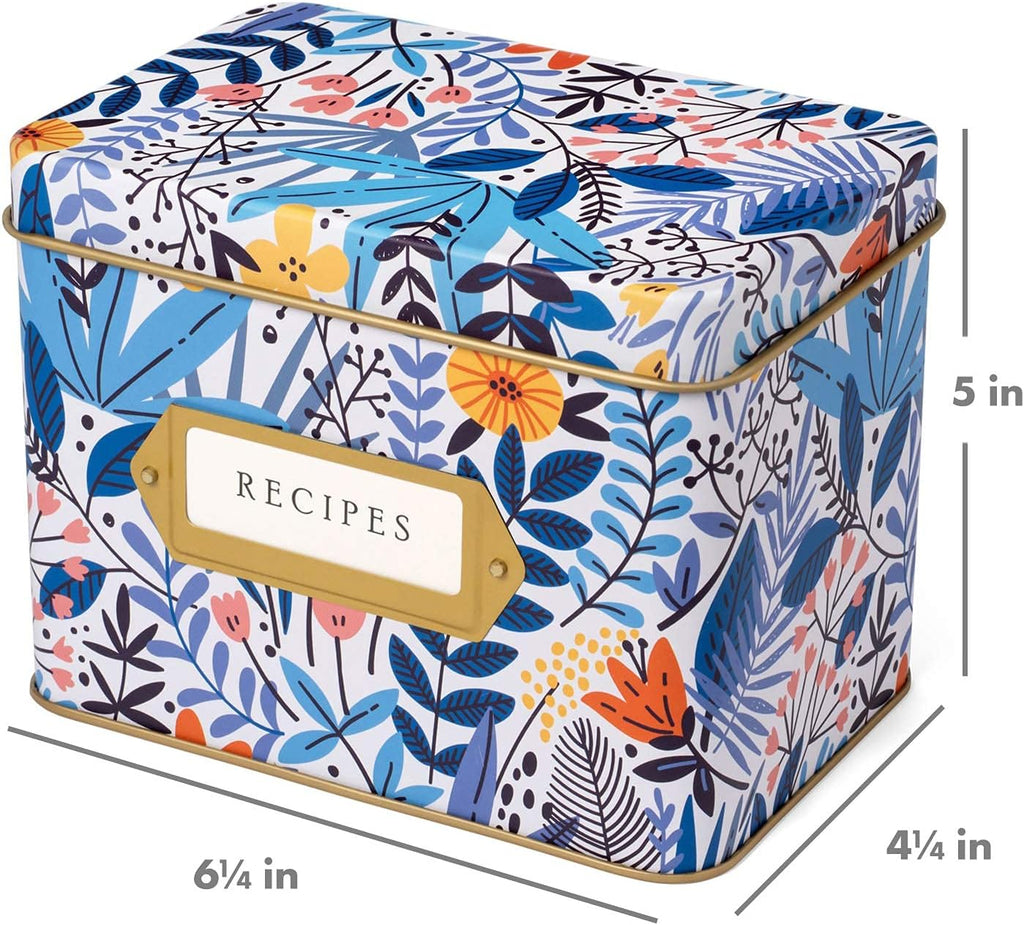Decorative Recipe Tin Box for Recipe Cards, Greeting Card Holder