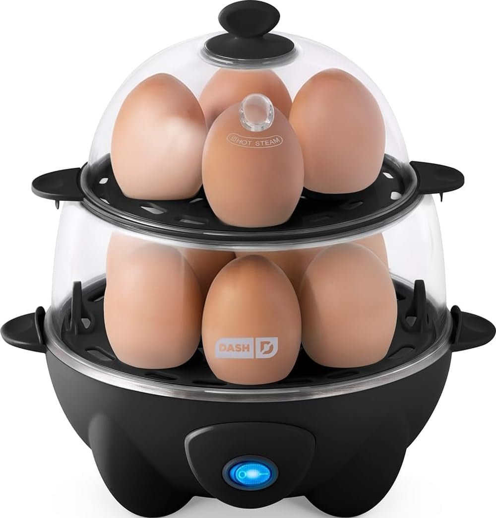 Deluxe Egg Cooker, 12 Hard Boiled Eggs, Black | Electric Double Decker Egg Poacher, Steamer & Omelette Maker Machine, Soft or Poached Eggs, Auto Shut-Off, Bpa-Free