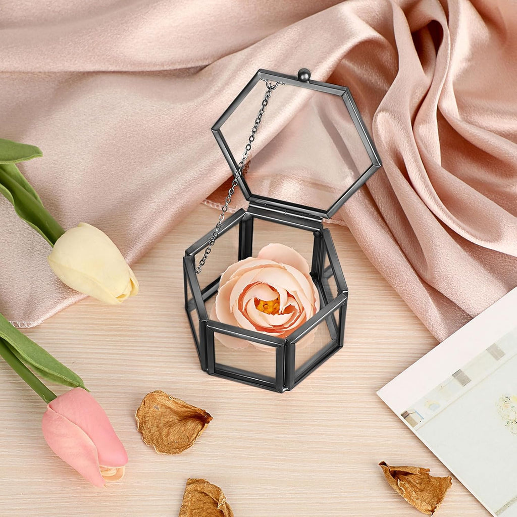 Vintage Glass Jewelry Box -Small Hexagonal Glass Keepsake Box