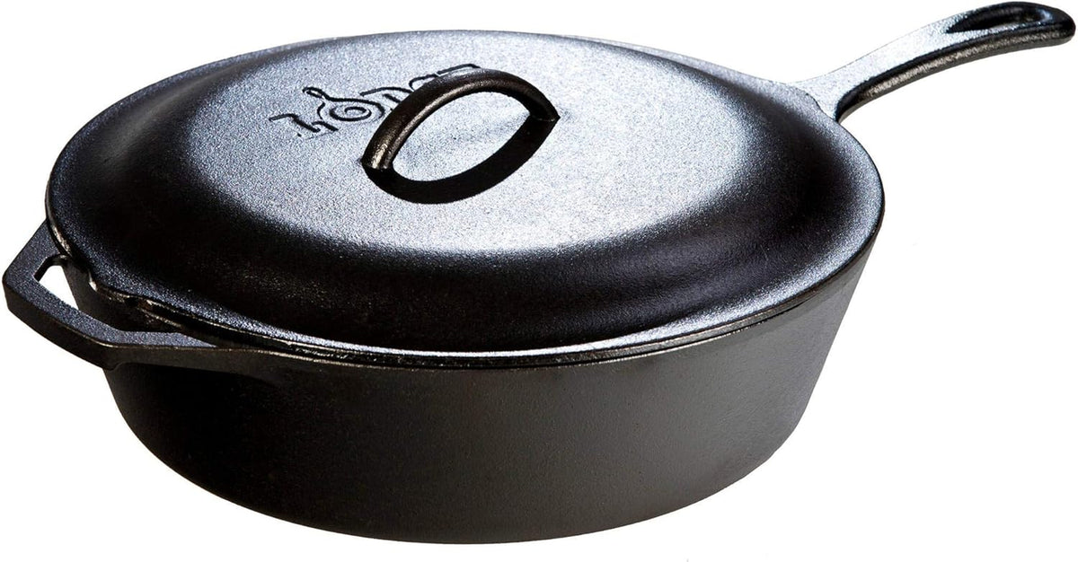 Pre-Seasoned Cast Iron Covered Deep Skillet, 5 Quart