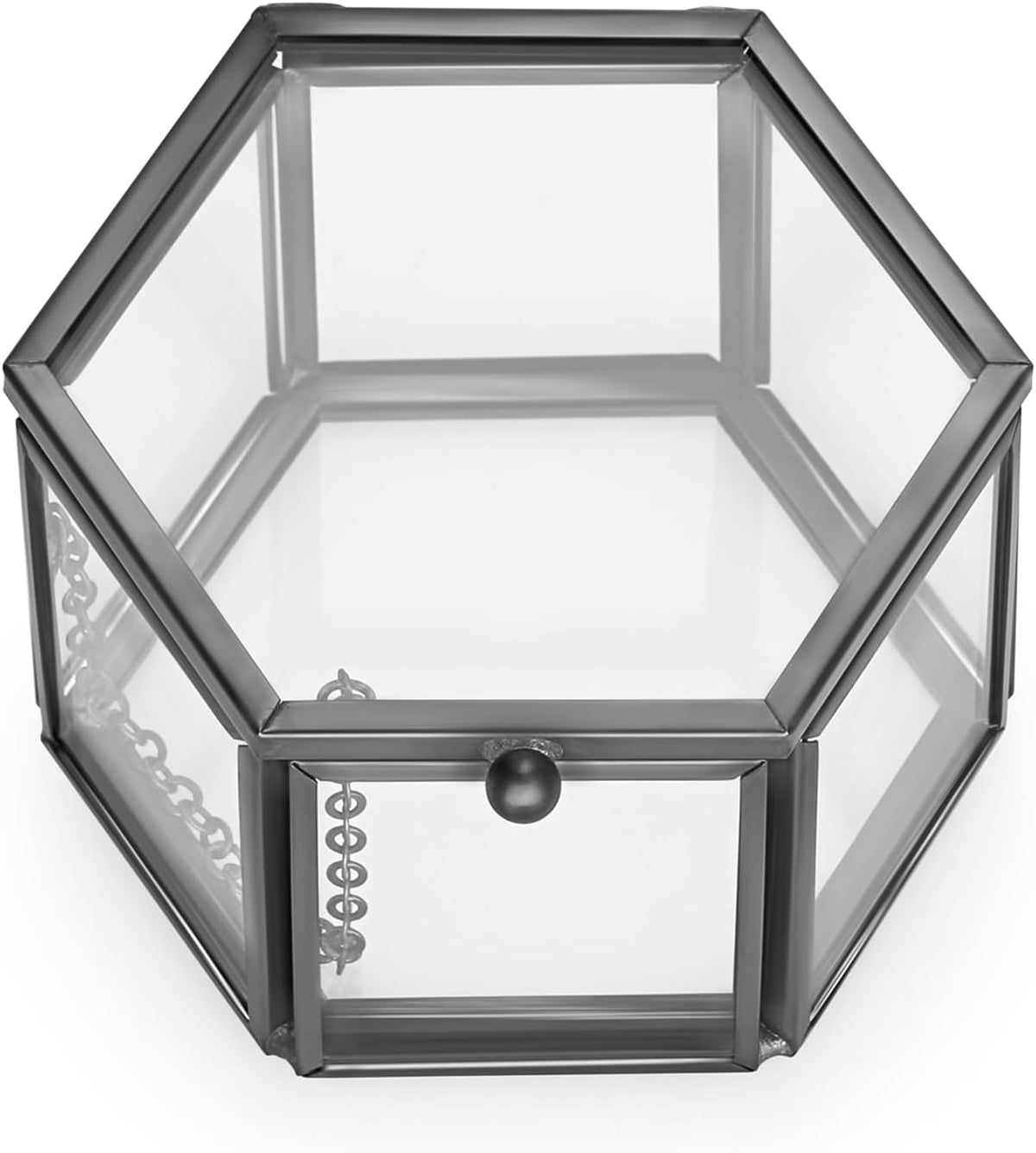 Vintage Glass Jewelry Box -Small Hexagonal Glass Keepsake Box