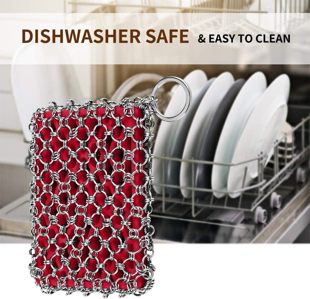 316L Cast Iron Scrubber Cleaner, Large Cast Iron Chain Mail Scrubber