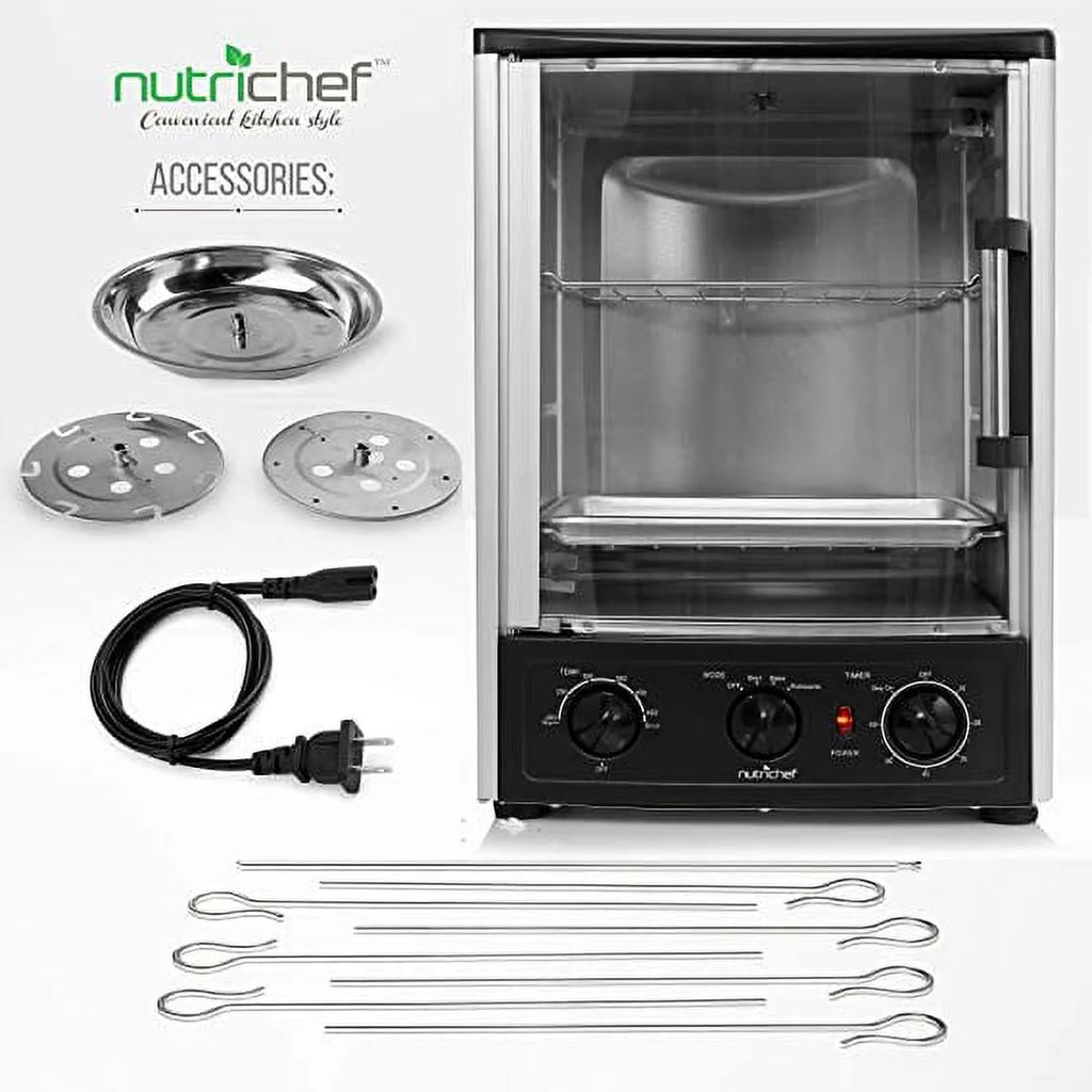 Upgraded Multi-Function Rotisserie Oven - Vertical Countertop Oven with Bake, Turkey Thanksgiving, Broil Roasting Kebab Rack with Adjustable Settings, 2 Shelves 1500 Watt - AZPKRT97