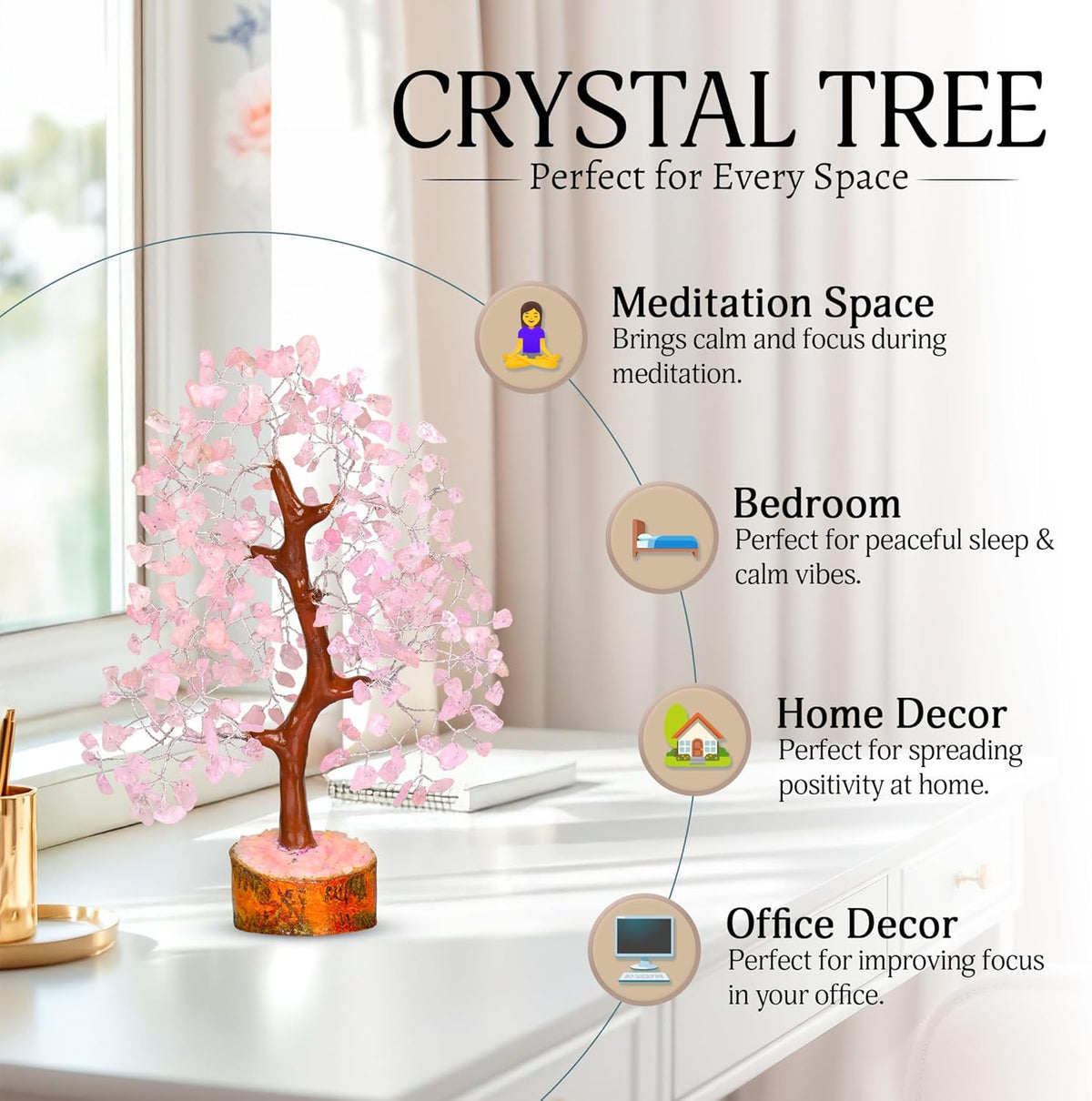 Rose Quartz Crystal Tree | Pink Chakra Tree | Healing Crystals | Meditation Room Decor | Spiritual Decor | Birthday Gift for Women | Spiritual Healing Gifts | 10 Inch