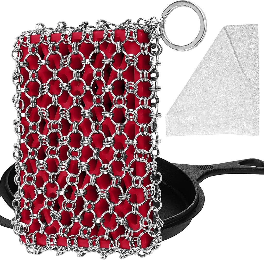 316L Cast Iron Scrubber Cleaner, Large Cast Iron Chain Mail Scrubber