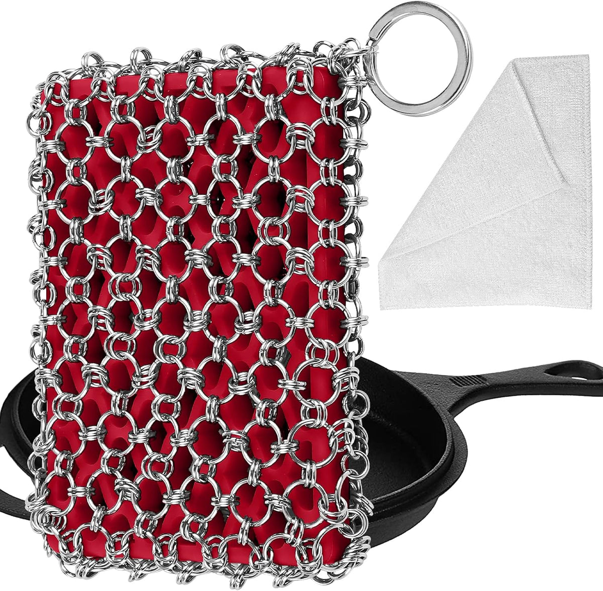 316L Cast Iron Scrubber Cleaner, Large Cast Iron Chain Mail Scrubber