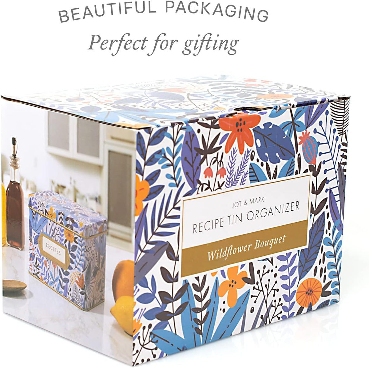 Decorative Recipe Tin Box for Recipe Cards, Greeting Card Holder